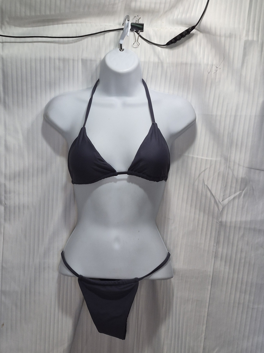 Classic Dark Gray Triangle Bikini Set - Women Swim- Large NIP